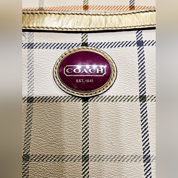 Coach peyton tattersall white gold multicolor crossbody purse shoulderbag - Picture 2 of 13